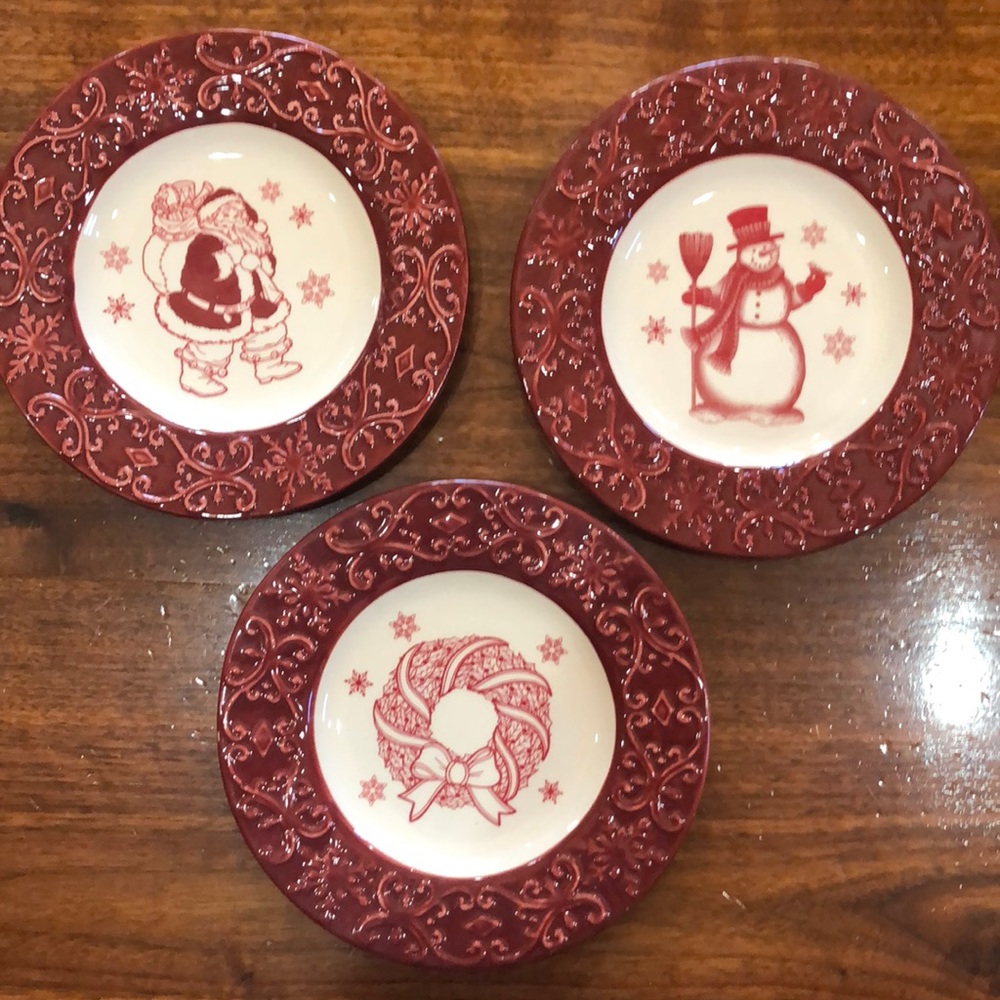 Decorative Christmas Plates 8” Set of Three by Ltd Commodities Red White